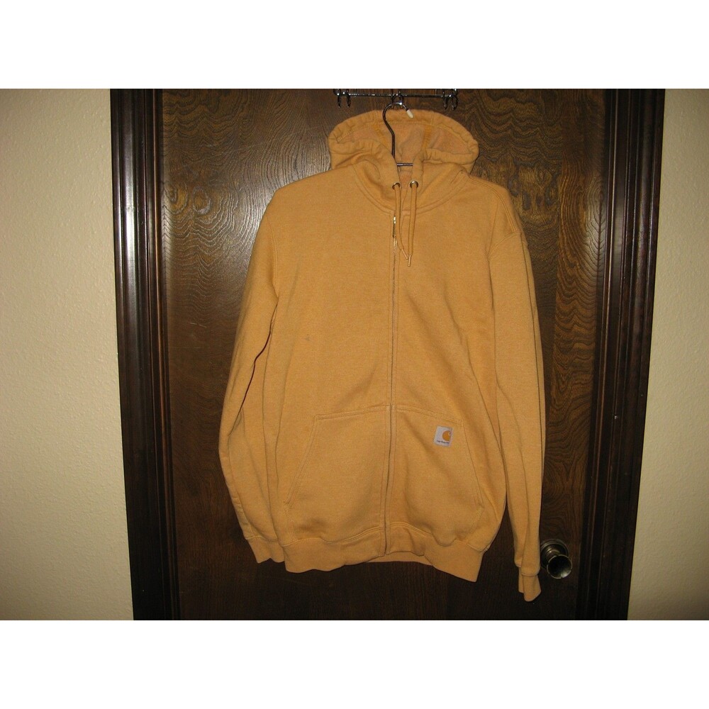 Carhartt Full Zip Hooded Sweatshirt Lt Brown Heavyweight Workwear Jacket Mens S